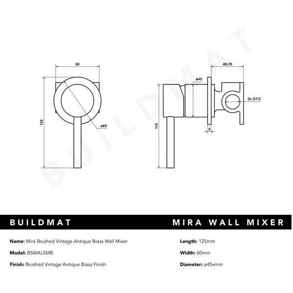 Alma Mira Vintage Antique Brass Wall Mixer