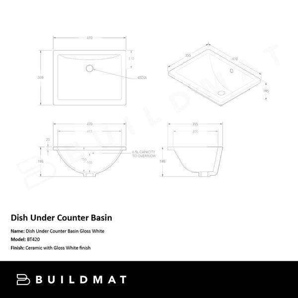ADP Dish Under Counter Basin Gloss White