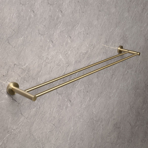 Alma Farina 800 Double Towel Rail Brushed Brass Gold