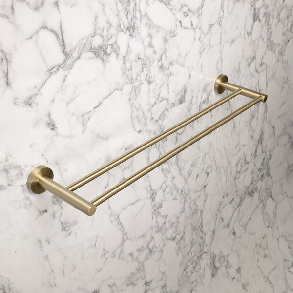 Alma Farina 600 Double Towel Rail Brushed Brass Gold