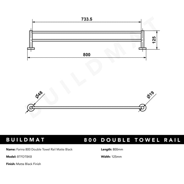Alma Farina 800 Double Towel Rail Matte Black