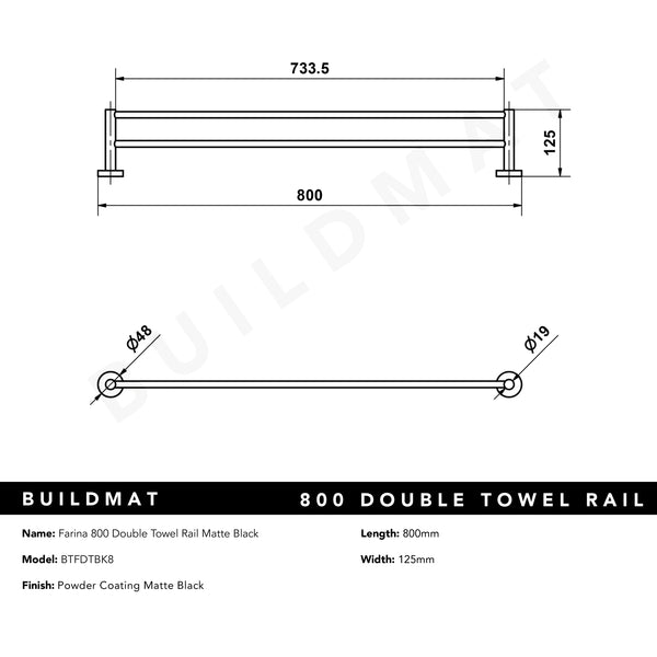 Alma Farina 800 Double Towel Rail Matte Black