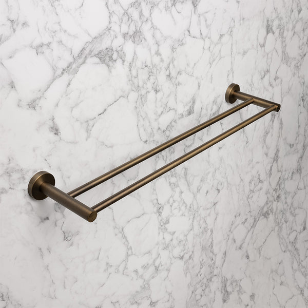 Alma Farina 600 Double Towel Rail Brushed Vintage Antique Brass