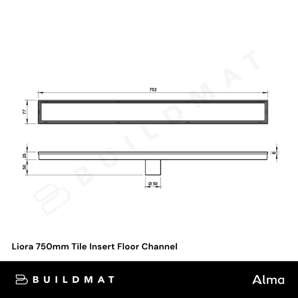 Alma Liora Vintage Brass 750mm Tile Insert Floor Channel 50mm Outlet