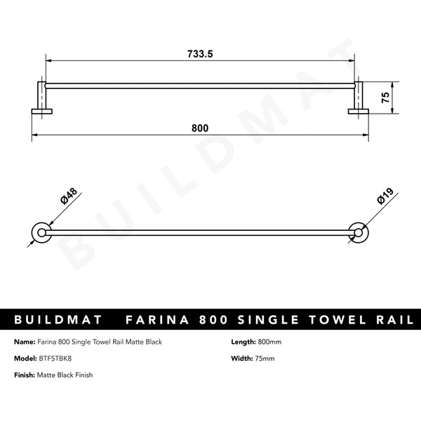 Alma Farina 800 Single Towel Rail Matte Black