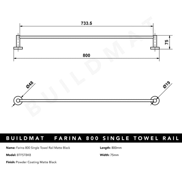 Alma Farina 800 Single Towel Rail Matte Black
