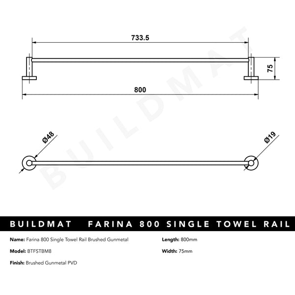 Alma Farina 800 Single Towel Rail Brushed Gunmetal