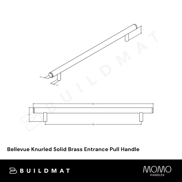 Momo Handles Bellevue Knurled Solid Brass Entrance Pull Handle Dark Bronze