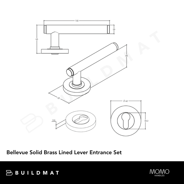 Momo Bellevue Solid Brass Lined Lever Entrance Set In Dark Brushed Brass