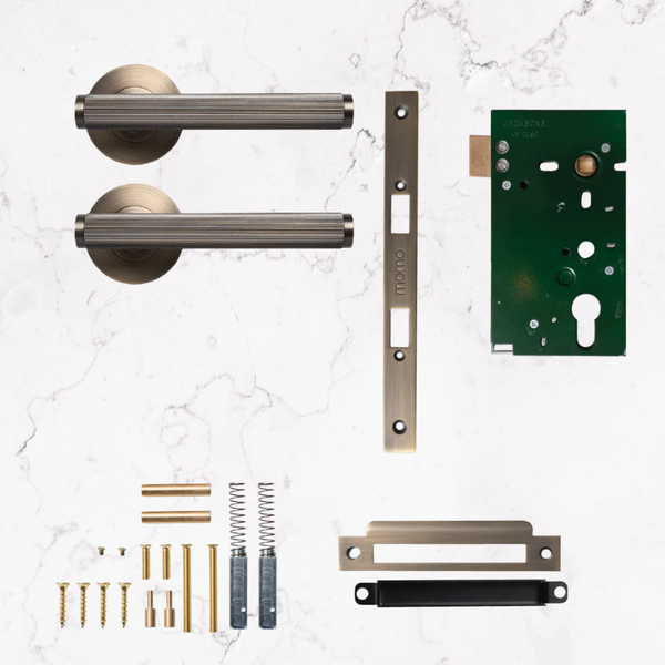 Momo Bellevue Solid Brass Lined Mortice Lock Passage Lever Set in Dark Brushed Brass