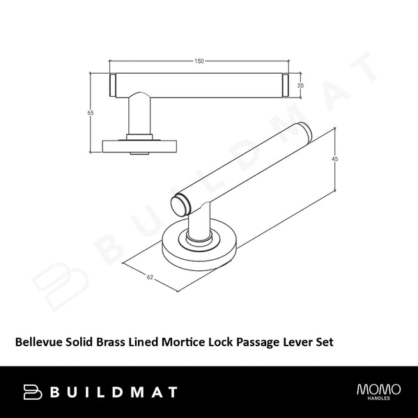 Momo Bellevue Solid Brass Lined Mortice Lock Passage Lever Set in Dark Brushed Brass
