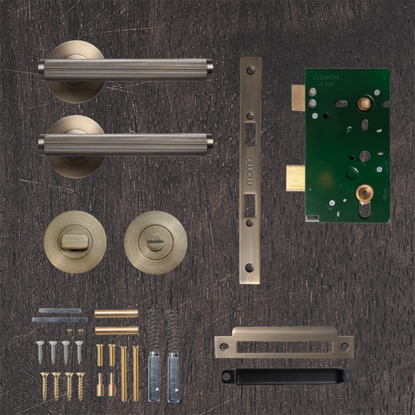 Momo Bellevue Solid Brass Lined Mortice Lock Privacy Lever Set In Dark Brushed Brass