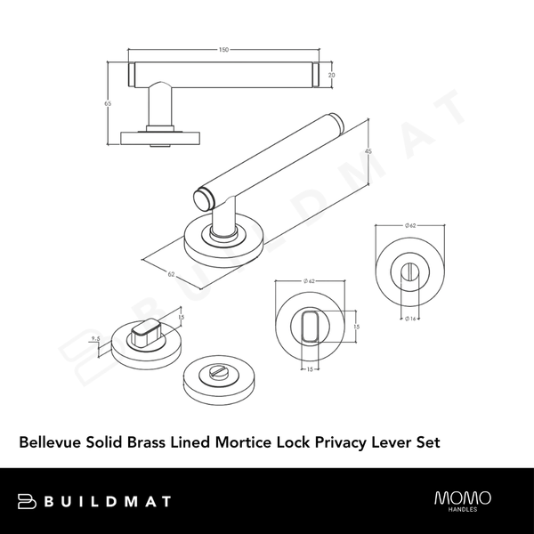 Momo Bellevue Solid Brass Lined Mortice Lock Privacy Lever Set In Dark Brushed Brass