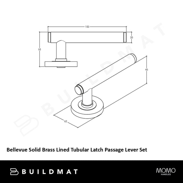 Momo Bellevue Solid Brass Lined Tubular Latch Passage Lever Set in Dark Brushed Brass