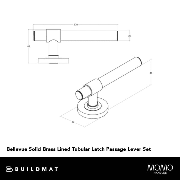 Momo Bellevue Solid Brass Lined Tubular Latch Passage Lever Set in Matte Black