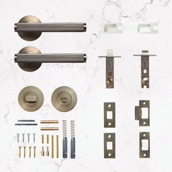 Momo Bellevue Solid Brass Lined Tubular Latch Privacy Lever Set in Dark Brushed Brass