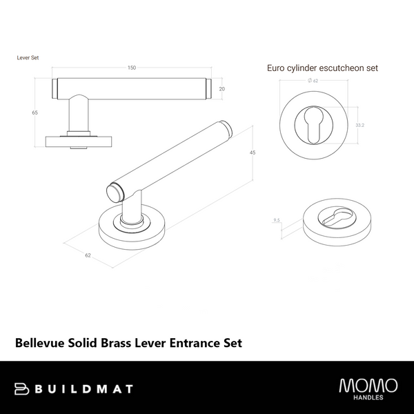 Momo Bellevue Solid Brass Plain Lever Entrance Set Bronze