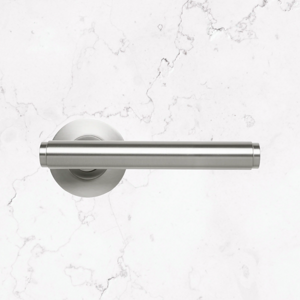 Momo Handles Bellevue Solid Brass Plain Tubular Latch Privacy Lever Set in Dull Brushed Nickel
