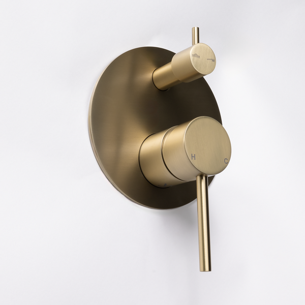 Alma Mira Brushed Brass Gold Wall Mixer Divertor Plate