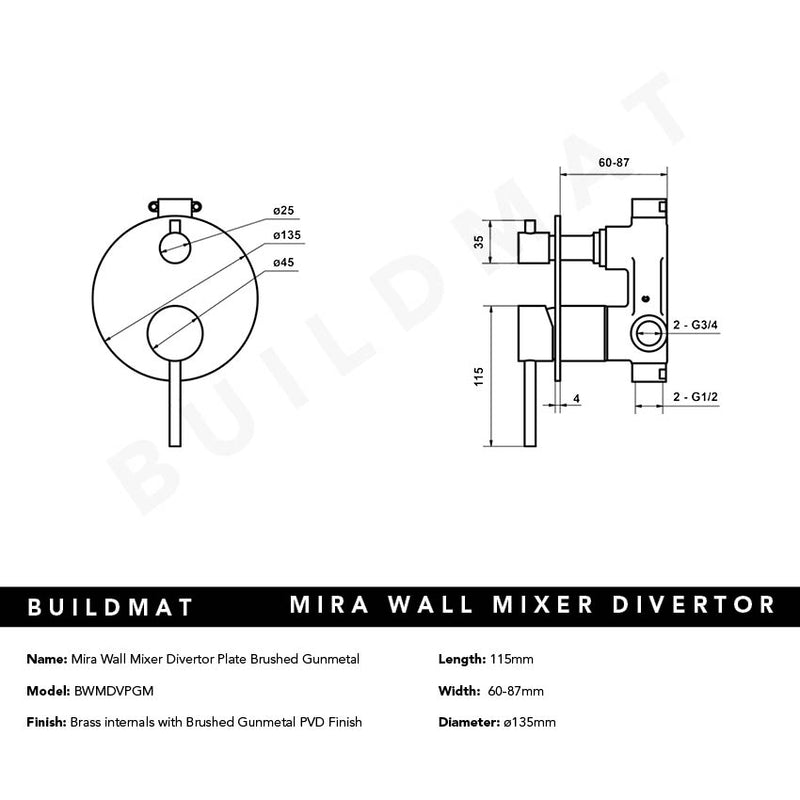 Mira Brushed Gunmetal Wall Mixer Divertor Plate