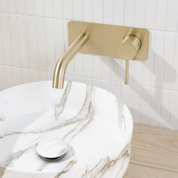 Alma Mira Brushed Brass Gold Wall Mixer and Spout