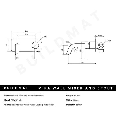 Mira Matte Black Wall Mixer and Spout