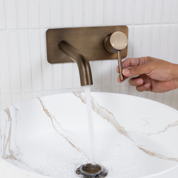 Alma Mira Brushed Vintage Antique Brass Wall Mixer and Spout