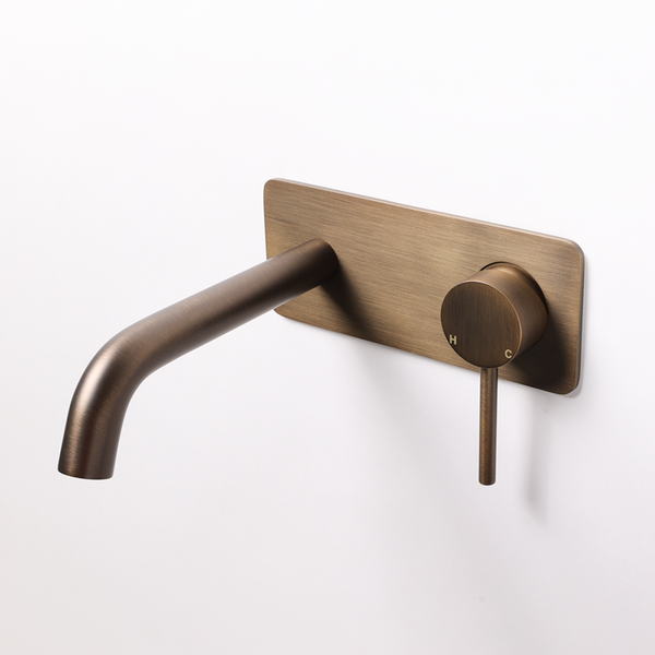 Alma Mira Brushed Vintage Antique Brass Wall Mixer and Spout