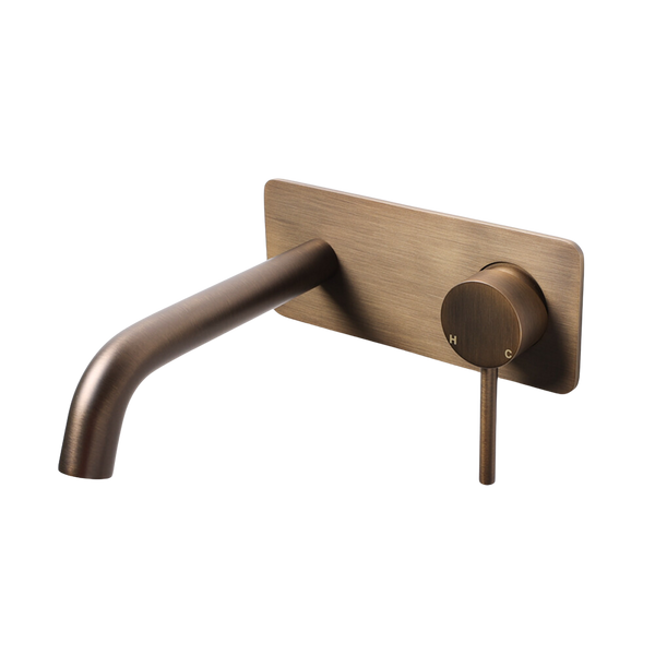 Alma Mira Brushed Vintage Antique Brass Wall Mixer and Spout