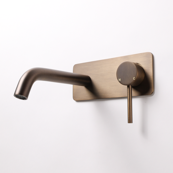 Alma Mira Brushed Vintage Antique Brass Wall Mixer and Spout