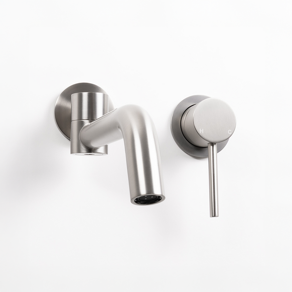 Alma Brushed Nickel Mira Wall Mixer and Swivel Spout Set
