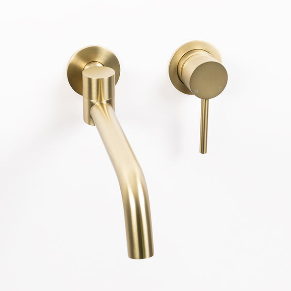 Alma Brushed Brass Gold Mira Wall Mixer and Swivel Spout Set