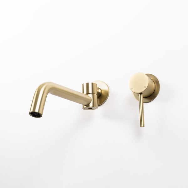 Alma Brushed Brass Gold Mira Wall Mixer and Swivel Spout Set