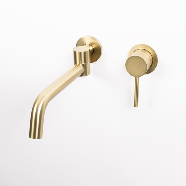 Alma Brushed Brass Gold Mira Wall Mixer and Swivel Spout Set