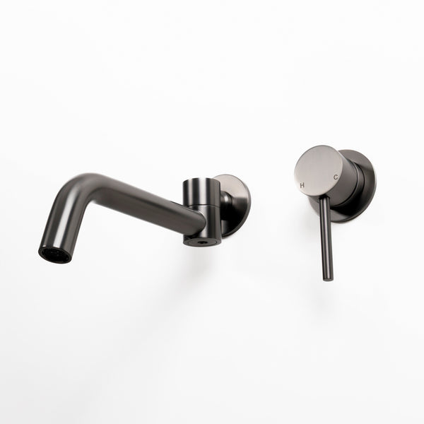 Alma Brushed Gunmetal Mira Wall Mixer and Swivel Spout Set