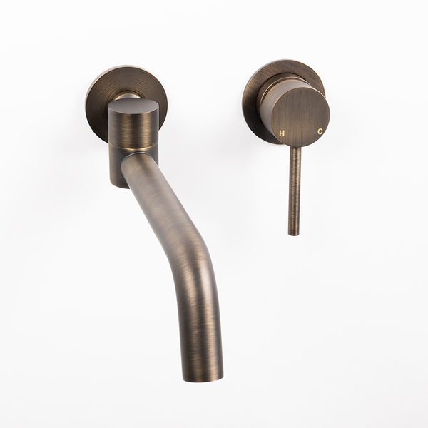 Alma Brushed Vintage Antique Brass Mira Wall Mixer and Swivel Spout Set