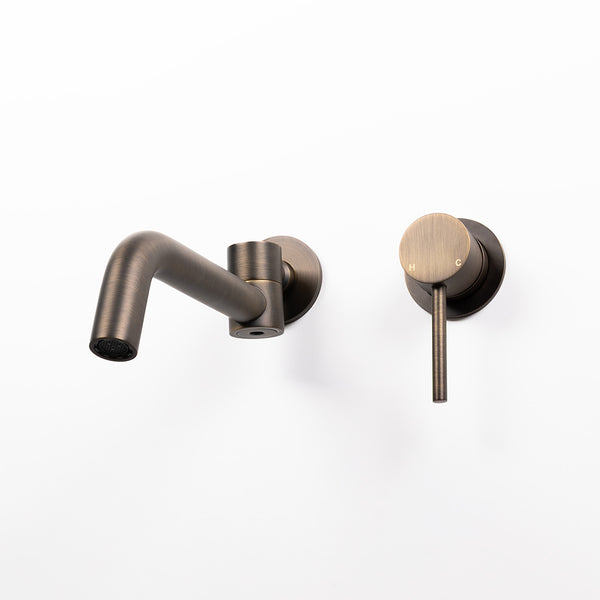 Alma Brushed Vintage Antique Brass Mira Wall Mixer and Swivel Spout Set