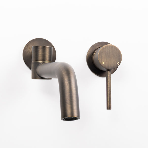 Alma Brushed Vintage Antique Brass Mira Wall Mixer and Swivel Spout Set