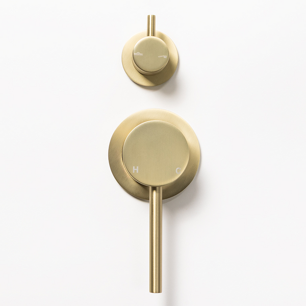 Alma Mira Brushed Brass Gold Wall Mixer with Turn Divertor