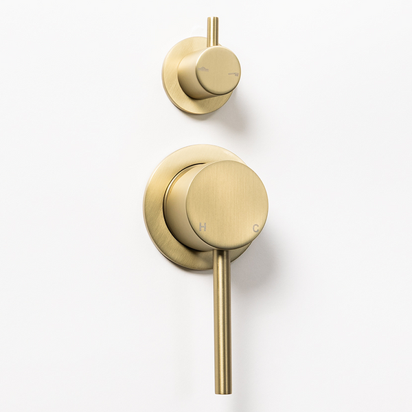 Alma Mira Brushed Brass Gold Wall Mixer with Turn Divertor