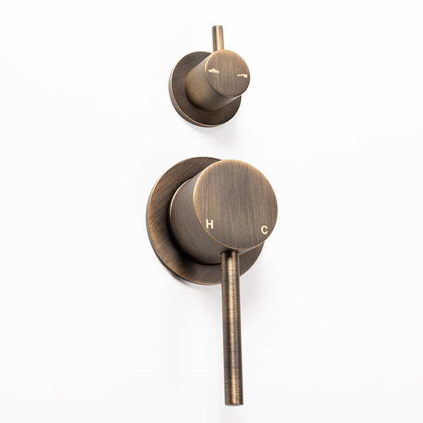 Alma Mira Brushed Vintage Antique Brass Wall Mixer with Turn Divertor