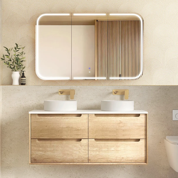 Otti Byron 1200mm Natural Oak Wall Hung Vanity Double Bowl