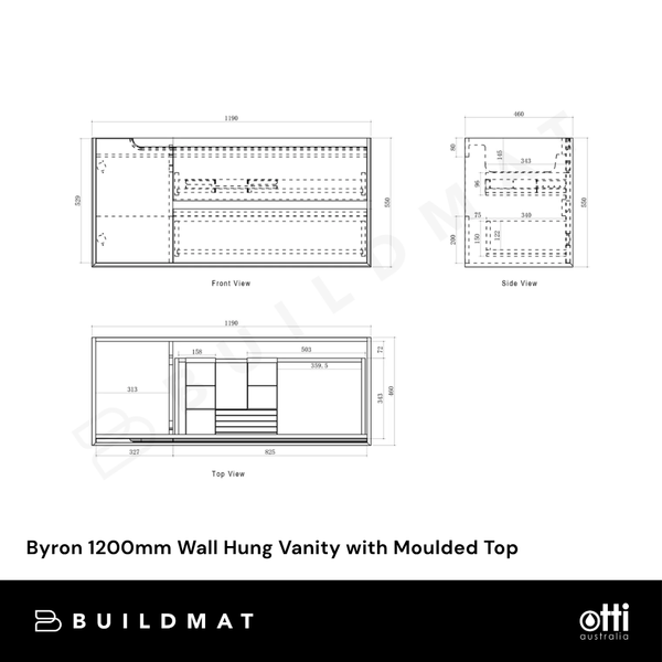 Otti Byron 1200mm Natural Oak Wall Hung Vanity with Moulded Top