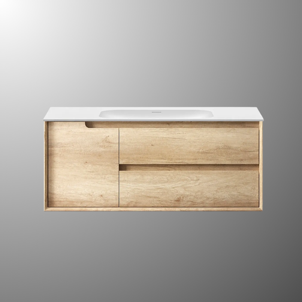 Otti Byron 1200mm Natural Oak Wall Hung Vanity with Moulded Top