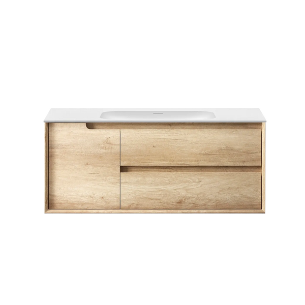 Otti Byron 1200mm Natural Oak Wall Hung Vanity with Moulded Top