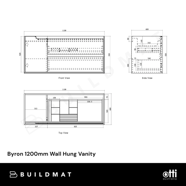 Otti Byron 1200mm Sable Walnut Wall Hung Vanity with Undermount Natural Carrara Marble Top