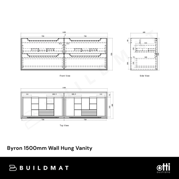 Otti Byron 1500mm Sable Walnut Wall Hung Vanity with Undermount Natural Carrara Marble Top