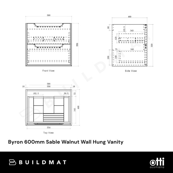 Otti Byron 600mm Sable Walnut Wall Hung Vanity