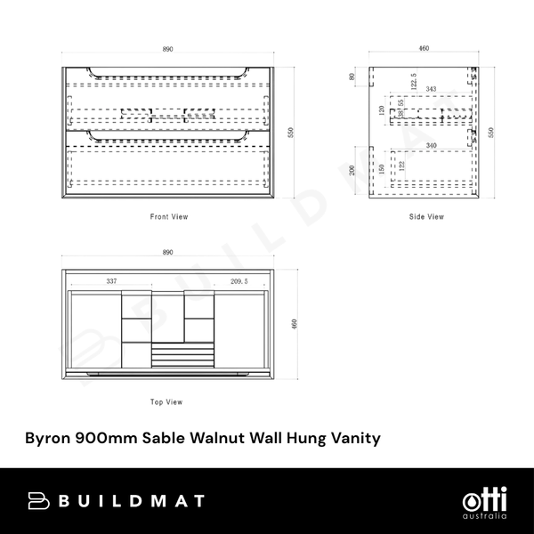 Otti Byron 900mm Sable Walnut Wall Hung Vanity
