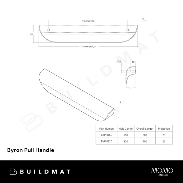 Momo Handles Byron Pull Handle 160mm Raw American Oak